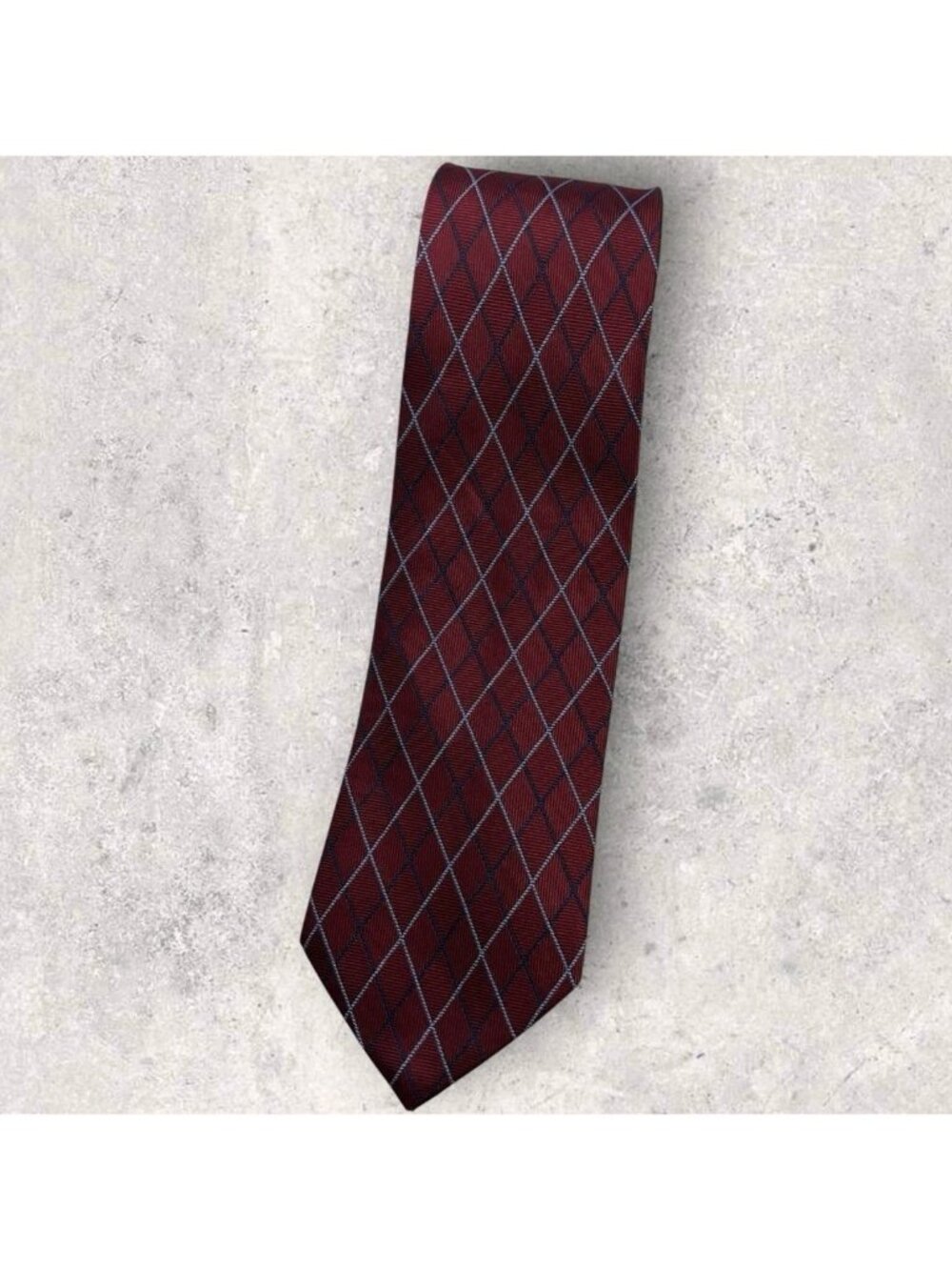 BROOKS BROTHERS Silk Tie USA Burgundy Navy Blue Tartan W:3.8" EUC